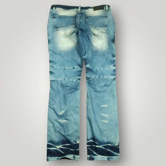 Smoke Rise Jeans Mens 38x34 Slim Straight Cargo Moto Ripped Acid Wash Distressed - Picture 2 of 9